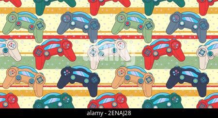 Vector Seamless Retro pattern with joysticks. Video game controller gaming cool print for boys and girls. Print for textiles, sportswear Stock Vector