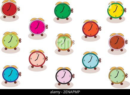 a Background of multicolored clocks and alarm clocks Stock Vector