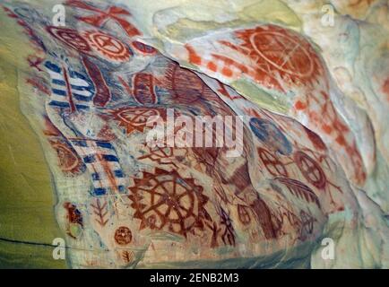 Indian pictographs at Chumash Painted Cave State Park, in Santa Ynez Mountains, near Santa Barbara, California, USA Stock Photo