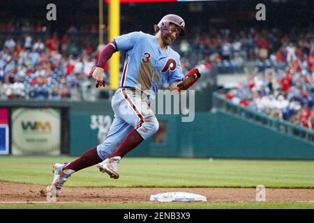 Philadelphia Phillies' Rhys Hoskins reacts after a home run during a  baseball game, Friday, Sept. 23, 2022, in Philadelphia. (AP Photo/Matt  Slocum Stock Photo - Alamy