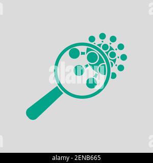 Magnifier Over Coronavirus Molecule Icon. Green on Gray Background. Vector Illustration. Stock Vector