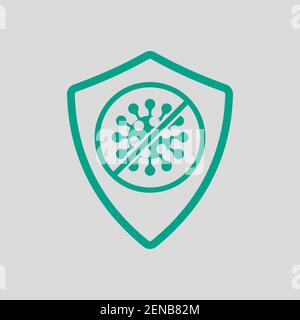 Shield From Coronavirus Icon. Green on Gray Background. Vector Illustration. Stock Vector