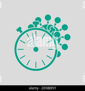 Coronavirus Molecule Under Stopwatch Icon. Green on Gray Background. Vector Illustration. Stock Vector