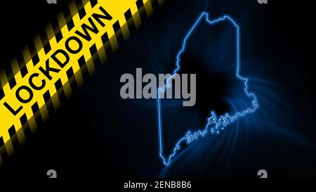 Lockdown Maine, outline map Coronavirus, Outbreak quarantine, on dark Background Stock Photo