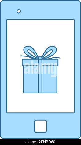 Smartphone With Gift Box On Screen Icon. Thin Line With Blue Fill Design. Vector Illustration. Stock Vector