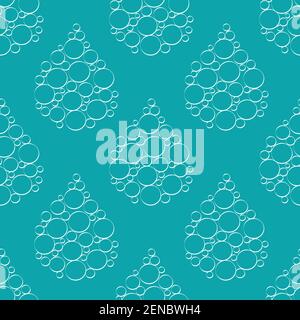 Abstract water drop and bubble vector seamless pattern background. Aqua blue and white backdrop with large rain drops containing small bubbles Stock Vector