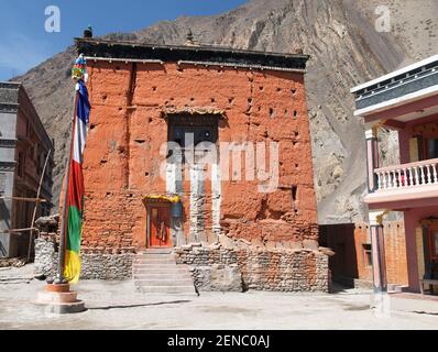 Gompa or monastery in Kagbeni, Beautiful village in lower Mustang area, round Annapurna circuit trekking trail, Nepal Stock Photo