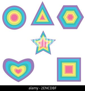 Set rainbow pastel color graphics figure - triangle, heart, polygon, square, circle and star. Isolated patterns. Vector colorful  logo design abstract Stock Vector