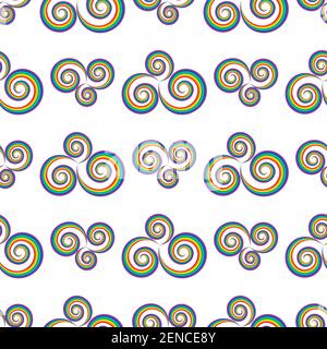 Seamlass rainbow psychedelic swirl pattern. Vector decorative element. Colorful spiral abstract template. Stock Vector