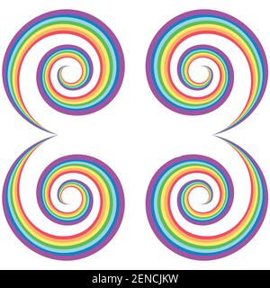 Rainbow psychedelic swirl pattern. Vector decorative element. Colorful spiral abstract template. Stock Vector