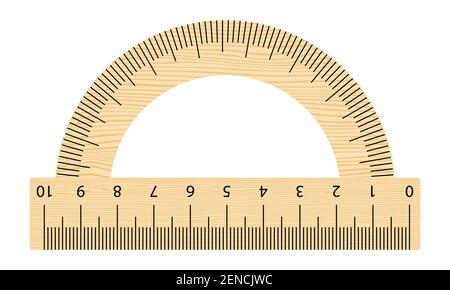 Realistic wooden protractor ruler. Tilt angle meter. Vector measuring tool isolated on the white background Stock Vector