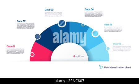 Vector pie chart infographic template in the form of semicircle divided by six parts Stock Vector