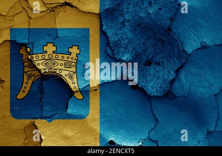 flag of Split-Dalmatia County painted on cracked wall Stock Photo