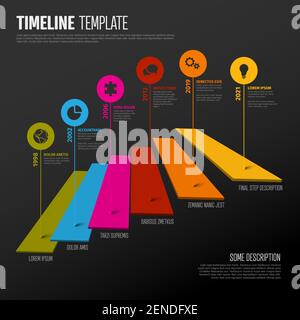 Vector multipurpose Infographic template made from droplet pointers on bar levels stairs chart with icons, descriptions and legend - dark background v Stock Vector