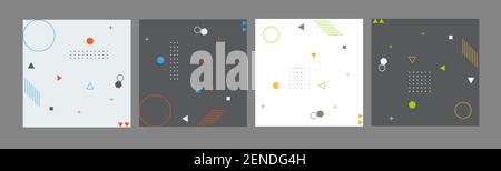 Four Modern minimalistic geometric abstract background seamless pattern tiles made from basic abstract geometry shapes and abstract random order Stock Vector