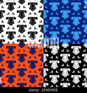 set of seamless patterns with ice hockey player protective equipment. Shoulder and chest protection for upper body. Ornament for decoration and printi Stock Vector