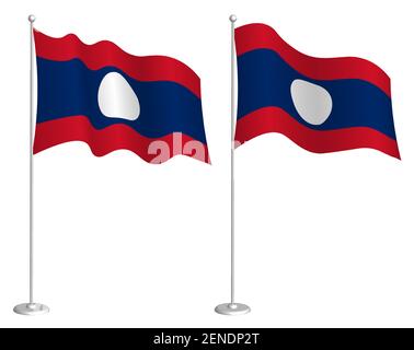 flag Lao People Democratic Republic on flagpole waving in wind. Holiday design element. Checkpoint for map symbols. Isolated vector on white backgroun Stock Vector