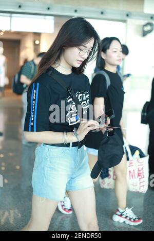 Chinese actress Jelly Lin or Jelly Lin arrives at the Beijing Capital International Airport before departure in Beijing, China, 1 August 2019. (Photo by Yun na - Imaginechina/Sipa USA)