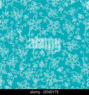 Floral spring seamless pattern with snowdrops, decorative background with flowers. Doodle style, vector hand drawing illustration. Stock Vector