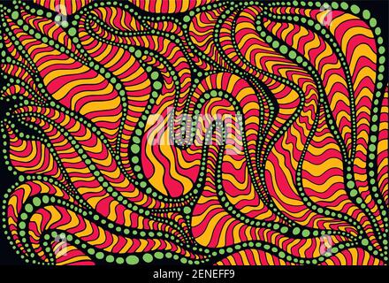 Psychedelic colorful surreal doodle pattern. Decorative abstract texture with maze of ornaments. Vector hand drawn illustration. Stock Vector