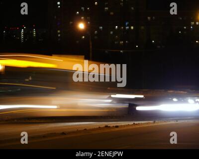 light trails night traffic blurred motion Stock Photo