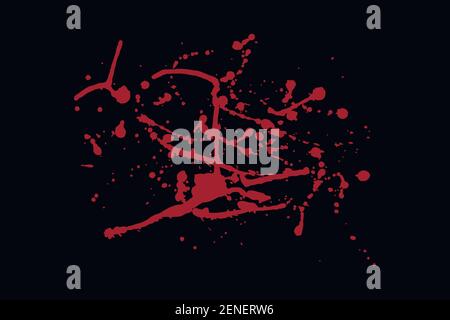 Abstract blood red splatter, isolated on black background. Grunge texture. Vector illustration. Stock Vector