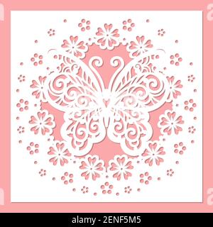 Envelope template with butterfly and flowers .Vector Stock Vector