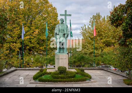 Statue of the explorer discoverer Pedro Alvares Cabral in Belmonte, Portugal Stock Photo