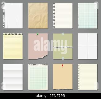 Blank papers set. Vector paper sheets with lines and squares for memo. Stock Vector