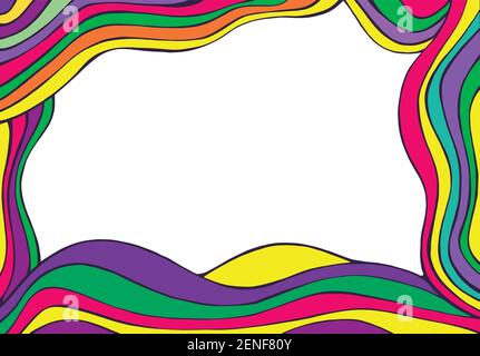 Multicolor fantasy abstract vector hand-drawn waves frame. Doodle style. Cartoon wavy card. Stock Vector