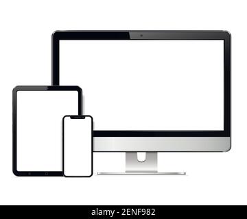 Realistic mock up computer, tablet, phone Stock Vector
