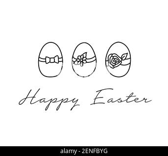 Hand drawn Easter eggs doodle set and lettering. ornament holidays design isolated on white background. Egg ornament sketch Stock Vector