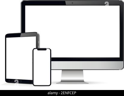 Realistic mock up computer, tablet, phone Stock Vector