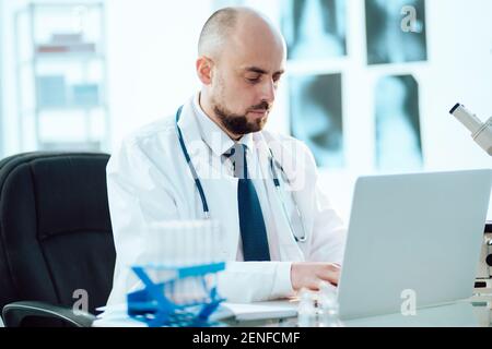 scientist works in a medical laboratory . science and healthcare. Stock Photo