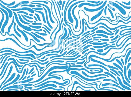 Doodle abstract particles, lines, spots blue color, isolated on white background. Vector hand drawn illustration. Organic texture with abstract forms. Stock Vector