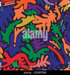 Abstract vintage pattern, with decorative many different shape spots, seamless pattern, isolated on darc blue background. Doodle style design. Vector Stock Vector