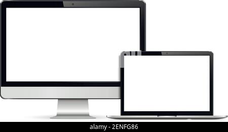 Realistic modern computer monitor and laptop Stock Vector
