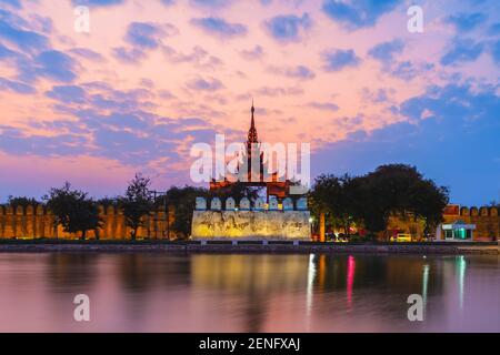 Night view of Mandalay Palace in Myanmar Stock Photo