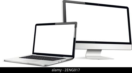 Responsive web design monoblock computer display with laptop isolated Stock Vector