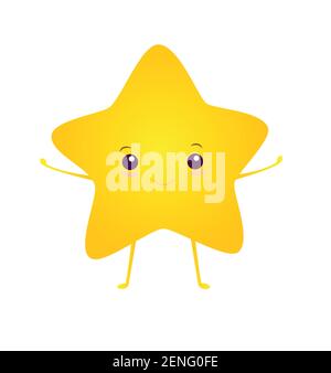 Happy, kawaii, bright smiling asterisk, isolated on white background. Vector  illustration with cute star. Cartoon style, colorful character for T-shi Stock Vector