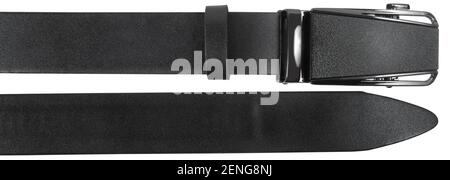 Ends of mens Holeless leather belt isolated on white background Stock Photo