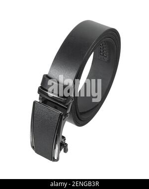 Holeless leather belt isolated on white background Stock Photo