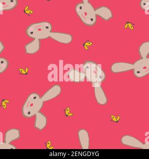 bunnies and butterflies seamless vector pattern Stock Vector