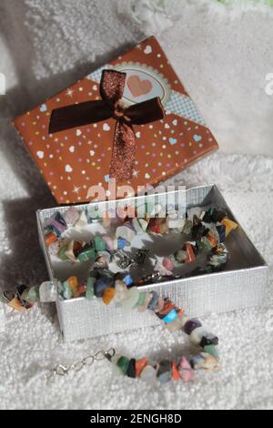 boxes with presents decorated silk ribbons with bow Stock Photo