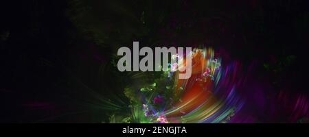 Horizontal image view fractal abstract background. Multicoloured pattern on black space Stock Photo