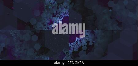 Horizontal image view fractal abstract background. Blue and violet colors on black space Stock Photo