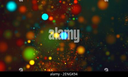 Multi colored fractal background, abstract bokeh circles on black, blurred colorful bright backdrop Stock Photo