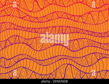 Abstract pattern, ethno style, stylish pattern, gradient pink purple color line, isolated on orange background. Vector hand drawn psychedelic art text Stock Vector