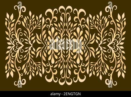 Abstract shamnic forest foliage mandala oranament, isolated brown background. Fantasy vector hand draw illustration. Decorative element floral pattern Stock Vector