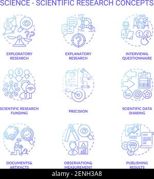 Science and scientific researching dark gradient concept icons set Stock Vector